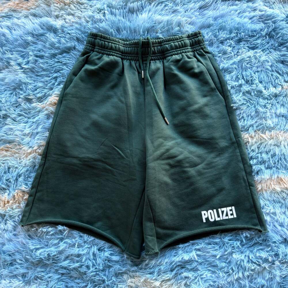 Vetements Polizei Raw-Edge Sweat Shorts Dark Green
